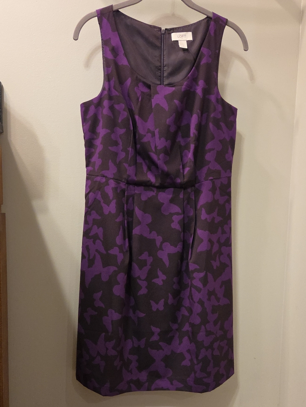 LOFT Purple & Black Sleeveless Sheath Dress with Butterfly Print